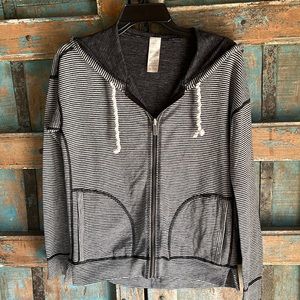 Black and white striped zip up hoodie